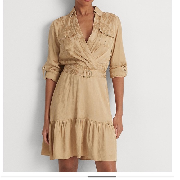 NWT Lauren Ralph Lauren Jacquard Shirtdress in Tan color - Picture 1 of 16
